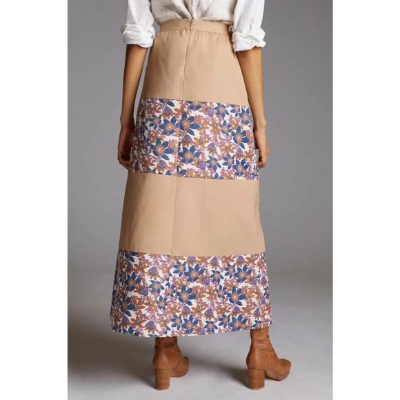 Sachin & Babi Anthropologie Womens 10 Floral Jacquard Tiered Maxi Skirt Belted - Picture 2 of 6